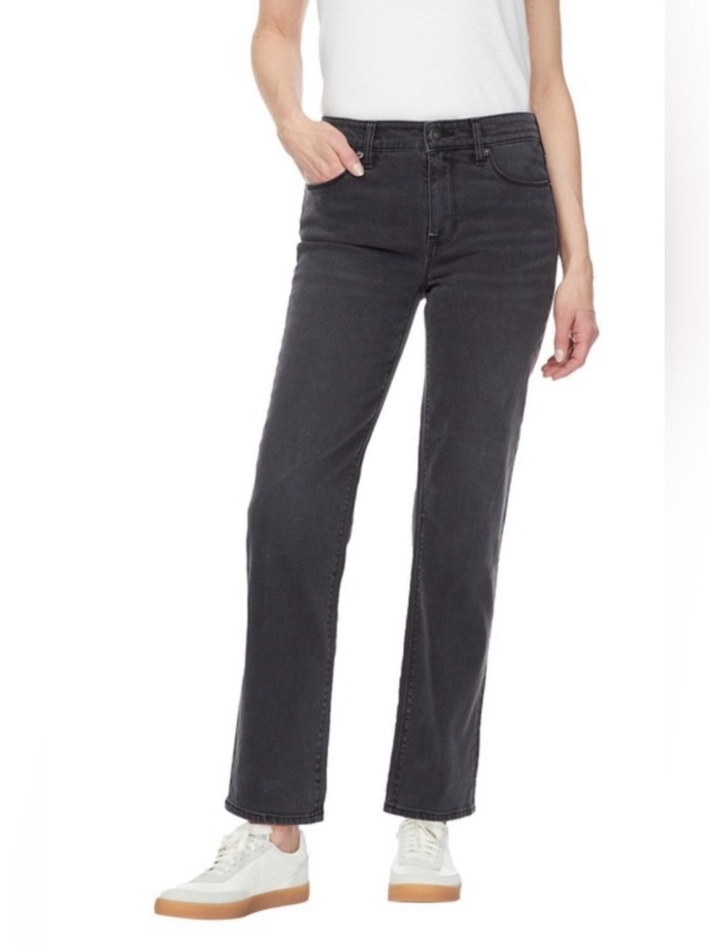 Hudson High Rise Straight-Leg Jeans in Charcoal Gray Size 6 Tall Denim